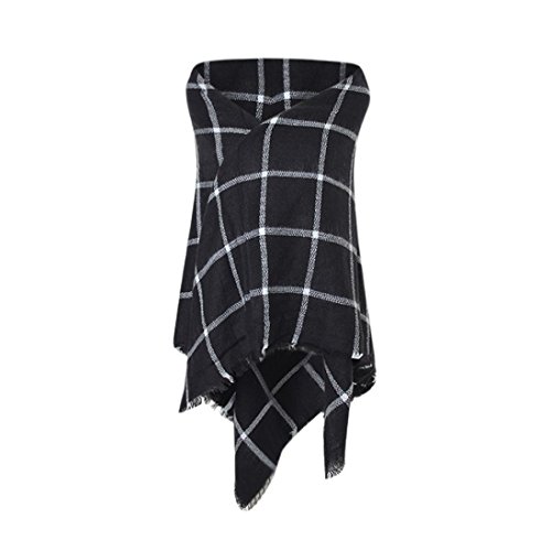 Preisvergleich Produktbild Hffan Damen Kariert übergroßer Quadratisch Deckenschal Herbstschal Winterschal Karo Tartan Streifen Plaid Muster Poncho Patchwork Scarf Scarves Schals Tücher Umschlagtücher (Schwarz, 137*137cm)