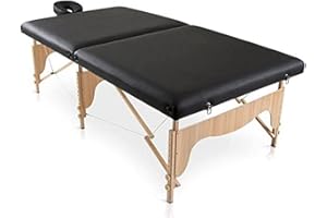 QUIRUMED Table Pliante en Bois, Type BOBATH, 200 x 107 cm, Largeur spéciale, Couleur Noir, Similicuir Portable, tête Amovible, Hauteur réglable, jusqu'à 180 kg