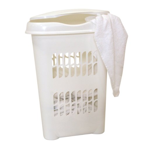 axentia Wäschebox aus Kunststoff, Wäschekorb mit Deckel, Wäschetonne fürs Badezimmer, luftdurchlässiger Wäschebehälter, schlichter Wäschesammler in Weiß, Fassungsvermögen ca. 50 l
