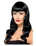Material: 100% Kunsthaar Horror-Shop Schwarze Hexen Perücke mit spitzem Pony für Halloween Kostüme