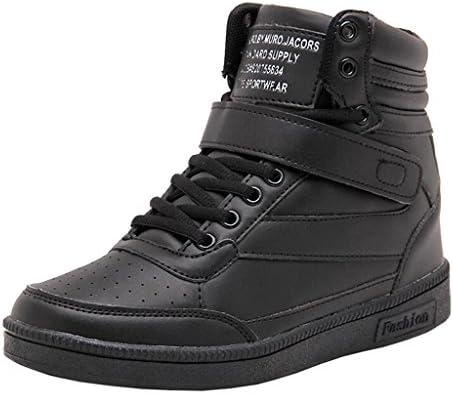 Binying Women's High-Top Inner-Increaser Flat Velcro Sneakers UK 6 Black
