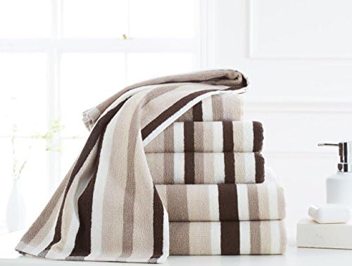 3 Pcs Victoria Stripes 100% Hydro-Cotton Multi Striped Hand Towel, Bath Towel & Bath Sheet 600 GSM (Chocolate/Beige)