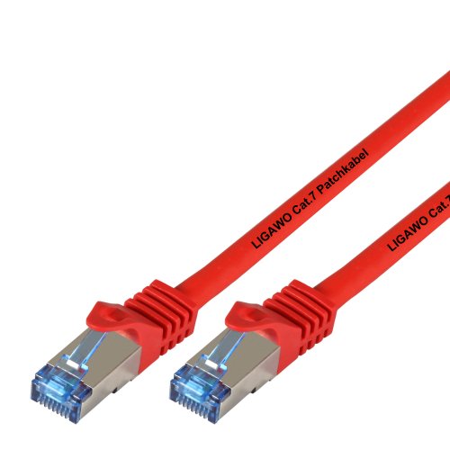 Ligawo Patchkabel Cat.7 S-FTP PiMF RJ45 Cat6A Stecker für Netzwerk/Internet Anschluss (1m) - rot
