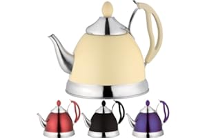 PRIMA KITCHENWARE TEAPOT STAINLESS STEEL 1.5LTR 3 PINT VINTAGE CAMPING KITCHEN TEA POTS (CREAM)