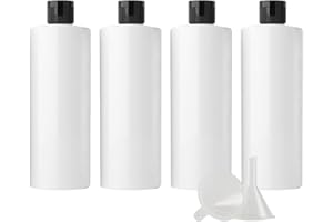 ZEOABSY 4 Pezzi 500 ml Bianco Bottiglie di plastica PET con Tappo Flip Top Nero, Spalla Piatta Contenitori per Cosmetico, Bottiglie da Viaggio per Lozioni, Liquido, Olio