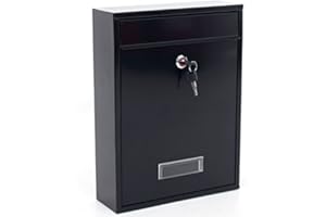 ABN FINEST Wall Mounted Post Box Postbox Waterproof Mail Box Mailbox Outdoor Letterbox Letter Box for Outside External Lockable Black Powder Coated Galvanised Steel 32x22x8cm