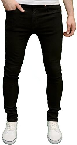 Stone Edge Mens Designer Branded Stretch Super Skinny Fit Jeans (40W x 32L, Jet Black)