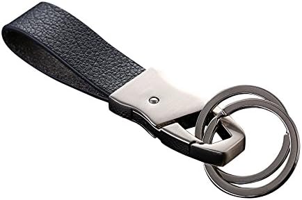 Cerbery® | Elegant leather keyring with rings and gift box | Keychain keychain key holder keyring car photo engraving ring | Ladies Men | Gift (Silver)