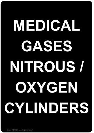 Vertical Aluminum Medical Gases Nitrous / Oxygen Cylinders Sign, 14 X 10 in. with English Text, Black