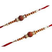 Set of 2 Beautiful RUDRAKSH and diamond Multicolored Rakhi With Roli Chawal For Brother(Men/Boys)