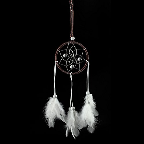 Mini Braun Kreis Weiße Feder Traumfänger Für Auto Hängen Dekor - 2