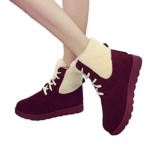 Preisvergleich Produktbild TianWlio Stiefel Frauen Winter Warm Schuhe Stiefeletten Boots Halten Schlüpfen Schneestiefel Weihnachten Winter Warm Halten Flache Schuhe Runder Zeh Schnür Martin Kurze Schneestiefel