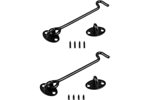 MGOODOO Cabin Hook Gate Hook Lock Black,150mm Stainless Steel Heavy Duty Gate Latch, Hook and Eye Latch 6Inch for Garage,Shed Door,Window 2Pcs