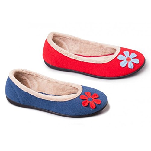 Padders HAPPY Ladies Felt Wide (E) Fitting Ballerina Slippers Blue UK 6