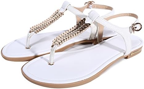 Jushee Ladies Womens Sandals T-Strap Post Thong Sandals Ankle Strap Flat Shoes White-UK4