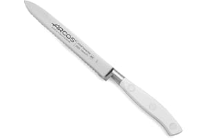 Arcos Cuchillo Tomate Forjadoerrado en Acero Inoxidable Nitrum y Hoja 130 mm. Mango Ergonómico Polioximetileno POM. Serie Riviera Blanc. Color Blanco.