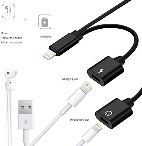 iPhone 7 Lightning, iPhone 7 Plus Splitter Headphone Jack Audio Adapter Converter With Lightning Female Port Charging Port Cable for IOS 10.3 - Black