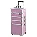 Professional Extra Large Space Aluminium Cosmetics & Make Up Case/Box Nail Art Case Hairdressing Case Beauty Case Toiletry Storage Nail Hairdressing Vanity Box Valentines Day Gift (4 in 1 trolley, Pink)