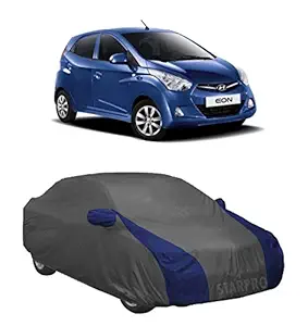 AIFY Presents Semi-Waterproof Polyester Fabric Car Cover Compatible for Hyundai Eon with Mirror Pockets_Grey & Blue V.Shape