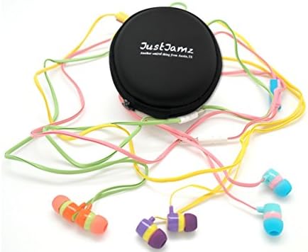 JustJamz Kids (3 Pack) Black Cookie In-Ear Earbud Headphones with Call Buttons and Zipper Carry Case - Assorted Colors