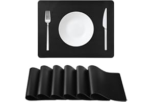elagel Tischsets Abwaschbar, Platzsets Abwischbar 6er Set, Tischsets Leder Lederoptik Kunstleder Wasserdicht Platzdeckchen, Black Hitzebeständig Tischset für Küche Speisetisch, 40x30cm