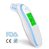 Ear and Forehead Thermometer, UERMEI Digital Medical Infrared Thermometer for Baby and Adults, Fahrenheit and Celsius Convertible, CE and FDA, Instant Read, Fever Warning, Mute Function (Blue)