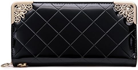 FAIRYSAN Ladies Women's Zip Leather Wallets Long Large Capacity Clutch Purses with Wristlet - Black Colour