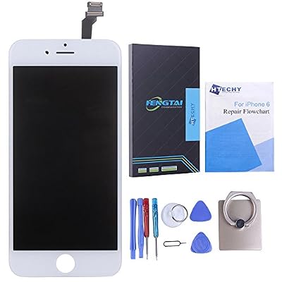 Htechy Ecran Tactile LCD Vitre Digitizer Remplacement Retiné pour iPhone 6 (4.7) Blanc avec Kit de Réparation