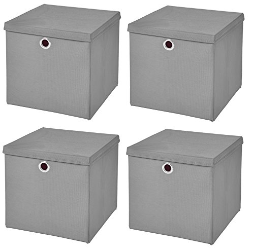 4x Aufbewahrungs Korb Hellgrau Faltbox 32 x 32 x 32 cm Regalkorb faltbar mit Deckel - 2