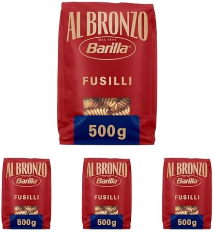 Barilla Pasta Al Bronzo Fusilli 100% Grano Italiano, Pasta Trafilata Al Bronzo con Lavorazione al Bronzo Grezzo, Ruvidità Intensa, Formato Spesso e Corposo, Alta Tenuta di Sugo e Cottura, 500 g