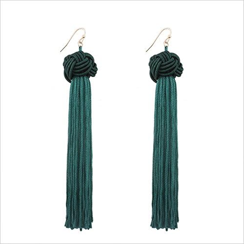 Women's tassel earrings Bohemian hand-woven Long Fashion Dangle Pendant Earring Hook , dark green