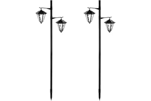 DANIEL JAMES HOUSEWARES Daniel James 1.4m Solar Lamp Post Light - Twin Head LED Solar Powered Outdoor Light for Garden, Driveway & Patio - Waterproof & Durable Traditional Warm White Garden Lighting - 140cm/4.5ft, Black (2)