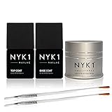 NYK1 NAIL FORCE with Top and Base Coat Pack UV and LED PowerGel ExtendaNail. Amazing Gel Nail Strengthener and Hardener for Nail Extensions, Sculpture Gel, Overlays and Natural with FREE Application Brush Soak Off Formula for Regular or Gel Polish No More Broken Nails!