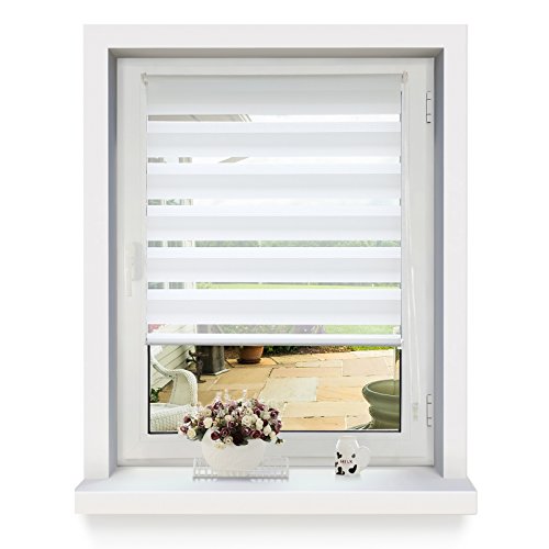 OUBO Doppelrollo Klemmfix Duo Rollo Fensterrollo ohne Bohren mit Klemmträgern – 55 x 150 cm – Weiß - 2