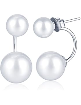 Yumilok 925 Sterling Silber Doppel Perlen Ohrhänger Ohrstecker Ohrring Jackets Hypoallergen Ohrschmuck für Damen...