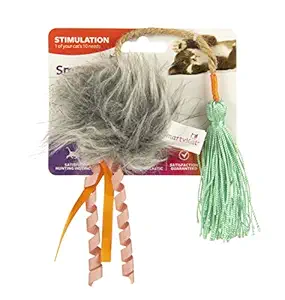 SmartyKat Tassel and Ball Thwapper Teaser Cat Toy, Gray/Green, Small (38500)