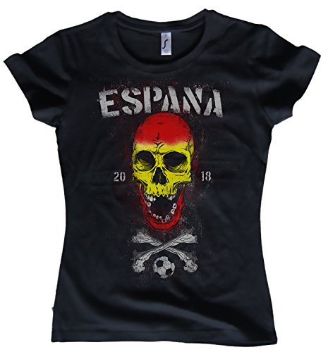 NG articlezz Damen T-Shirt Espana Skull Fußball Spanien Spain WM 2018 Totenkopf Gr. S-XXL