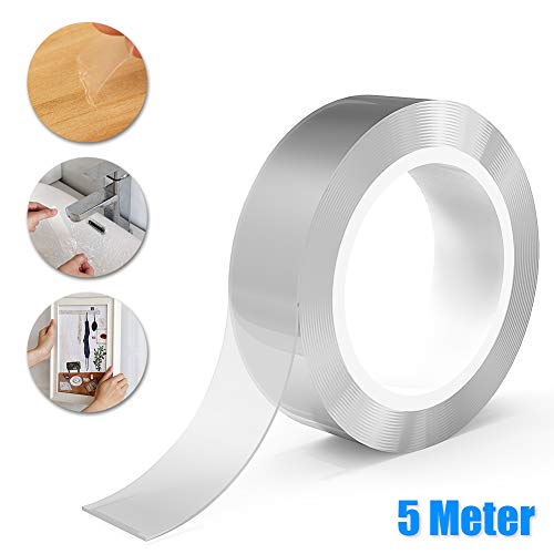 5M Cinta Adhesiva de Doble - Cinta Doble Cara,Lavable Adhesivo Cinta Nano Tape,Cinta Lavable,Reutilizable,para Pared,Cocina,Alfombra,Fijación de Fotos