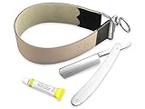 Edelstahl Rasiermesser Set + Rindleder-Streichriemen+...