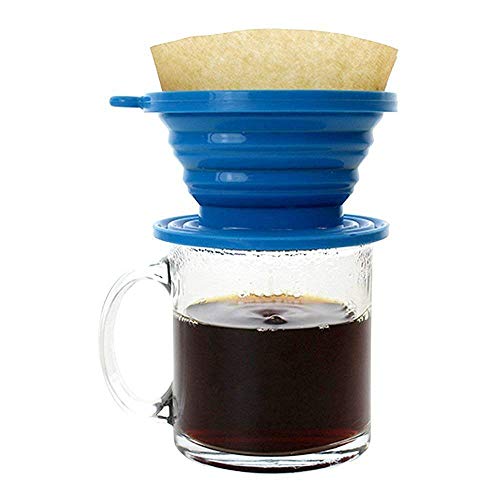 jss silicona plegable café filtro Cono, cafetera de émbolo de alimentos, perfecto para exteriores y libre de viaje con mosquetón talla única BlueA