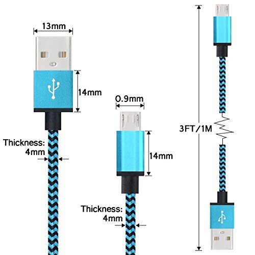 DaoRier Micro USB Kabel Datenkabel Android USB Cable 1m Handy Ladekabel USB A Stecker auf Micro USB Metallstecker Nylonmantel Nylon Geflochtenes für Samsung Galaxy S5 S6 S7 Huawei Blau 3 Stück - 5