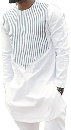 Aprilley Men's African Dashiki Casual Slim Fit Floral Long Sleeve T-Shirt Tops -  White -
