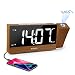 Produktbild MIZHMI Projektons Wecker Digital Funkuhr, Groß LED Holz Wecker mit Projektion ohne Ticken für Kinder, Doppel-USB-Ladeanschluss Full Range Dimmer-Projektor und 5,5"LED-Bildschirm