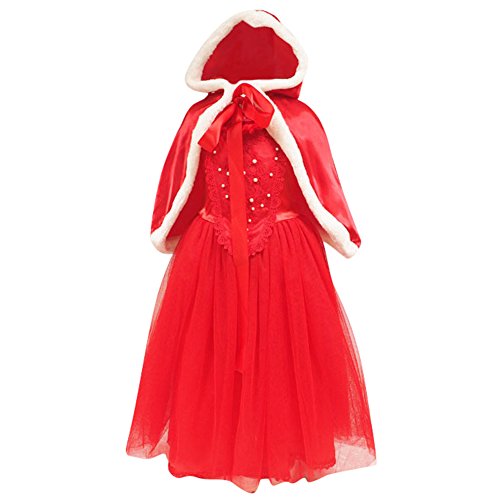 Le SSara Jeunes filles court manchon Snow Princess Cosplay Costume robe avec Cape (5-6 Années, rouge)