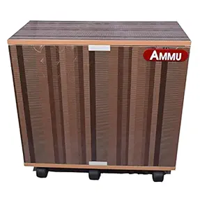 AMMU Wooden Trolley with Battery Tray for Inverter Battery Light Brown Print