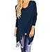 Produktbild Manadlian Damen Herbst Frühling Loose Casual Einfarbig Langärmeliges T-Shirt Baumwollbluse Kaffee Blaue Spitzen Quasten-T-Shirt (S, Dunkelblau)