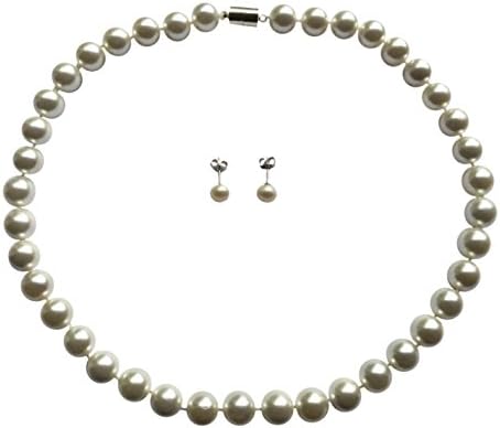 AAA 10mm White South Sea Shell Pearl Necklace + Free Pearl Stud Earrings