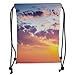 Produktbild Drawstring Backpacks Bags,Sky,Dramatic Sky Picture with Sunset Time Clouds and Tranquility Idyllic View,Peach Yellow Pale Blue Soft Satin,5 Liter Capacity,Adjustable String Closure