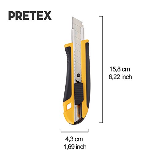 PRETEX Cuttermesser mit gummiertem Griff und 2 Ersatzklingen | 2 Jahren Zufriedenheitsgarantie | Teppichmesser, Universalmesser - 3