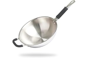 Allo Triply Stainless Steel Wok for Deep Fry/Stir Fry/Dry Veg/Saut /Chinese Wok Cooking/Noodles Induction Friendly Naturally Non-Stick 10 Years Warranty, 28Cm, 4.5 Litre